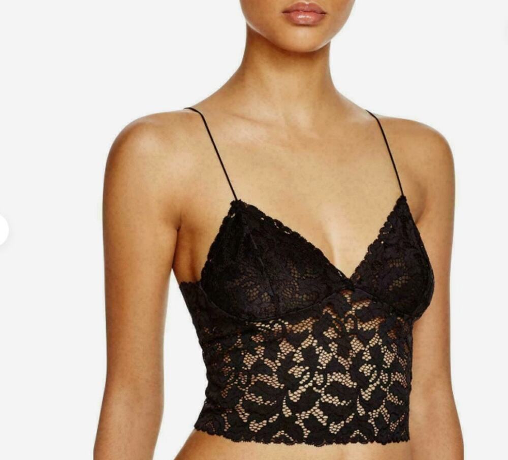 FREE PEOPLE INtimately Lacey Black Lace Stretchy Triangle Bralette Cami XS